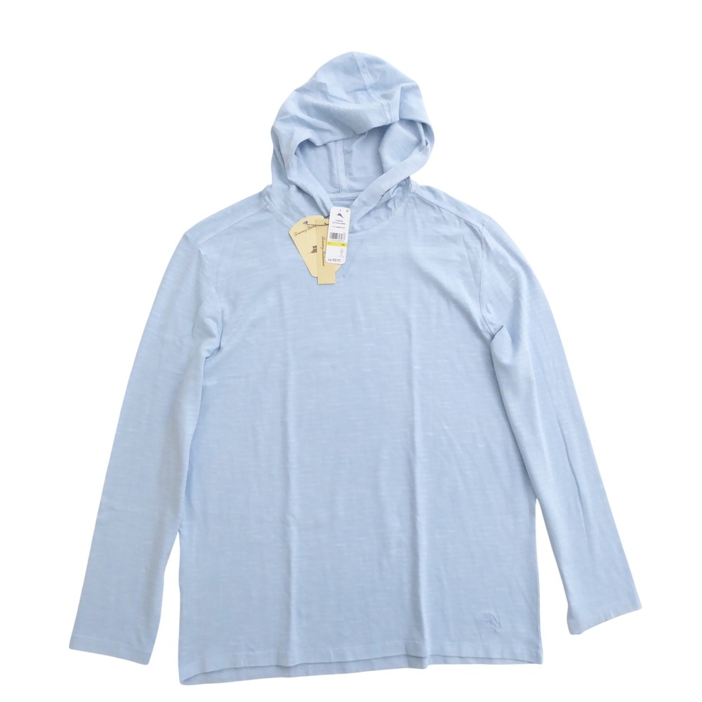 Tommy Bahama Mens Keys Escape Hoodie Chambray Blue Slub Knit Medium